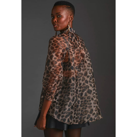 NWT Anthropologie Daniel Rainn Sheer Animal Print Long Sleeve Blouse, size S P - Picture 2 of 6